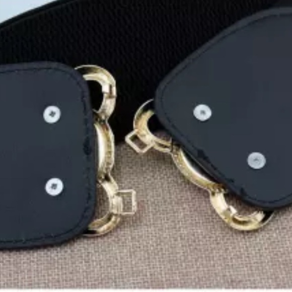 Blue & Black Elastic Leather Gemstone Wide Fashion Belt Set of 2 - Picture 4 of 9